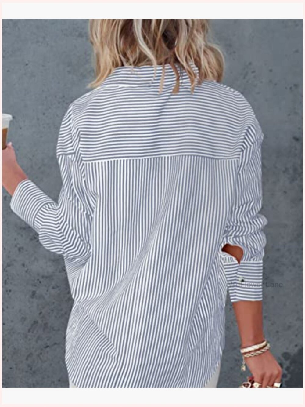 Classic Striped Button Down Shirt Long Sleeve Office Work Blouse Top - Picture 5 of 7